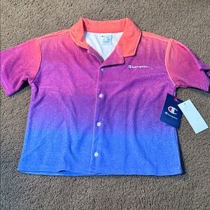 Champion Kids Pink and Blue Gradient Button Down Shirt Size S 7-8. NWT